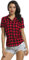 Aeslech Chemise Femme Chemisier à Carreaux Chic Boutonnée Manche Courte D'été Rouge Noir Tag 2XL