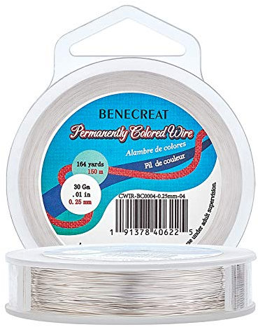 BENECREAT 30-Gauge Silver Jewelry Wire (164 Yards) - Tarnish Resistant Thin Copper Wire for Beading, Crafting, DIY Jewelry Making