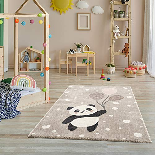 Jimri Teppich Kinderzimmer - Teppiche für Kinderzimmer, Kinderteppich, Kinderteppich, Bär, Panda (Creme-Beige, Größe: 80x150 cm)