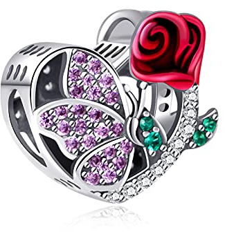 NINGAN Ladies Rose Flower & Butterfly Charms fit Pandora Charms Bracciali, 925 Sterling Silver Bead Heart Charm per bracciali e collane, perfetto regalo di San Valentino per le donne moglie mamma