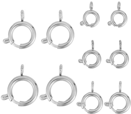UNICRAFTALE 10Stk 5 Größen Federverschlüsse Edelstahl Federring Verschlüsse Metall Ring Halskette Verschlüsse Metall Schmuck Verschluss Für Armbänder Schmuckherstellung, Edelstahl Farbe