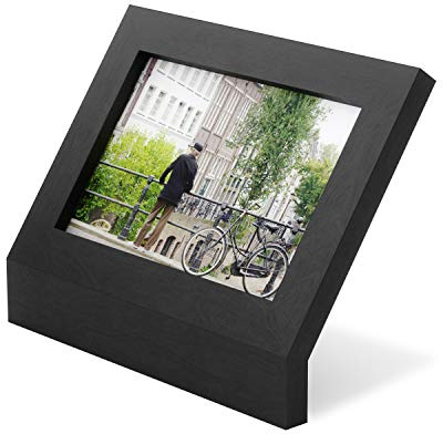 Umbra Podium 10 x 15 cm Bilderrahmen freistehend, Holzbilderrahmen im Querformat, Schwarz, 4X6