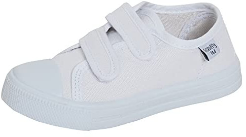 Kids Canvas Shoes Boys Trainers Girls Pumps Unisex Easy Fasten Plimsolls Casual Shoes White 12 UK Child