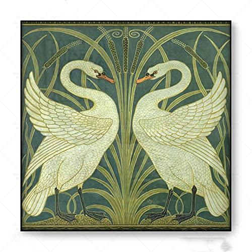 Bilder, Poster, Kunstdrucke Vintage Poster Schwäne Leinwanddruck Wandkunst Walter Crane Vintage Vogel Schwan Malerei Antike Vogel Rohrkolben Jugendstil Bild Poster Art Deco - 50X50Cm