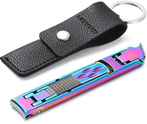 VOGARB Portable Nail Clippers for Thick Nails Ultra Thin Foldable Wide Jaw Opening Cutter with Safety Lock Double Head Curved and Bevel Trimmer for Toenail Fingernail Travel Design (Rainbow)