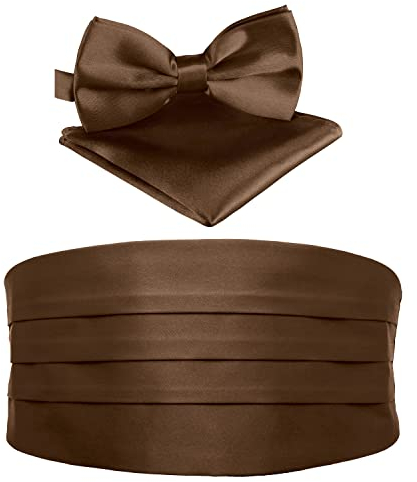 BomGuard Herren Kummerbund - Smoking 3er Set Schärpe Fliege Einstecktuch,braun