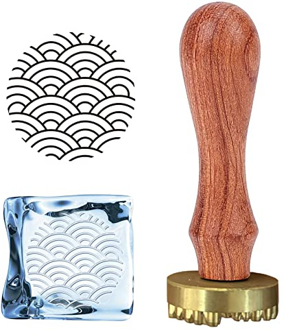 craspire Eisstempel Wellen EIS Gravur Stempel Eistrinken Werkzeug Eiswürfelpresse Stempel 3cm / 1.8 Zoll Messingstempelkopf Mit Abnehmbarem Holzgriff Zum Herstellen von Eisgetränken