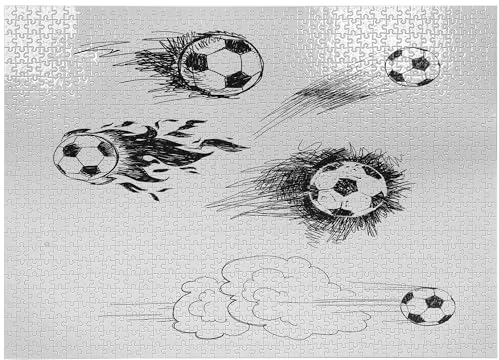 ABAKUHAUS Fußball Puzzle, Fußball in Flammen, Heirloom-Qualität lustige Aktivität für die Familie langlebiger Karton, 1000 Stücke, Schwarz-Weiss