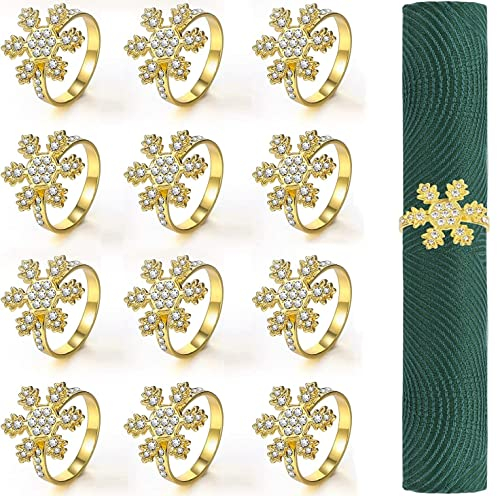 KAHEIGN 12Pcs Weihnachten Servietten-Ringe Serviettenhalter Set, Goldene Schneeflocken Serviettenhalter für Weihnachten, WeihnachtsServietten-Ringe Halter für Party Tisch Dekoration Zubehör
