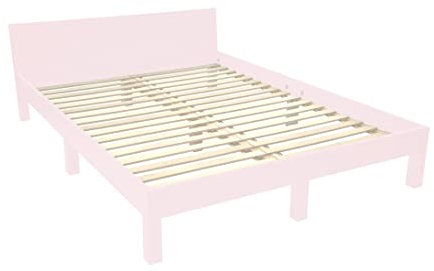 DABI Bett, Extra Lang 220cm x Breit 200cm | Buchenholzbeine + laminierter MDF-Plattenrahmen, Lattenrost enthalten | Rosa