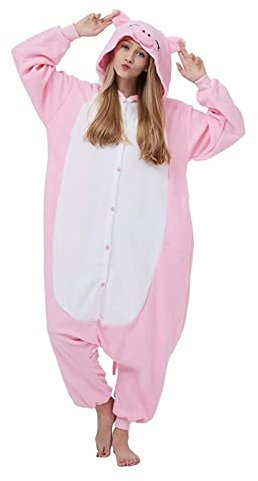 Hstyle Unisexe Adulte Onesie Anime Kigurumi Costume Cosplay Animaux Pyjama À Capuche Vêtements De Nuit Cochon Rose M