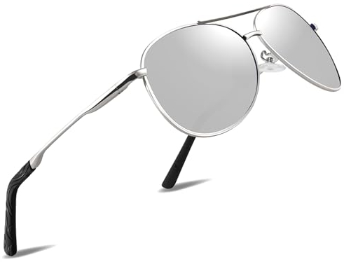 wearPro Sonnenbrille-Herren-Damen-Polarisiert Premium Metallrahmen Sonnenbrillen Unisex mit UV400 Schutz Vintage Schwarz Fahrerbrille (4-Silberner Rahmen/Silberne Spiegel)