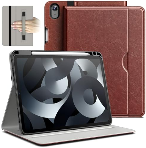 JETech Custodia per iPad Air 11 Pollici M3/M2 (2025/2024), iPad Air 5/4 (Modello 2022/2020), PU Pelle Folio Protettiva Cover con Portapenne & Tasca, Multi-Angolo Visualizzazione (Marrone)