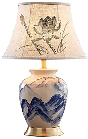 FAZRPIP Keramik-Tischlampen Chinoaserie-Stil Schlafzimmer Nachttischlampe Jingdezhen -Porzellan-Schreibtischleuchte Heimdekorativ für Wohnzimmer Esszimmer Schlafzimmer 58 * 36cm