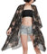 Women's Kimono Cardigan Long Chiffon Floral Swimsuit Cover up Bohemian Beachwear Bikini Shawl Tops Black with Bulbous Orchid