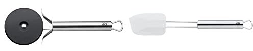 WMF Profi Plus Pizzaschneider 19,8 cm, Teigrad beschichtet & Profi Plus Teigschaber 26 x 5,5 cm, Cromargan Edelstahl teilmattiert, Silikon, spülmaschinengeeignet, hitzebeständig bis 200°C, weiß