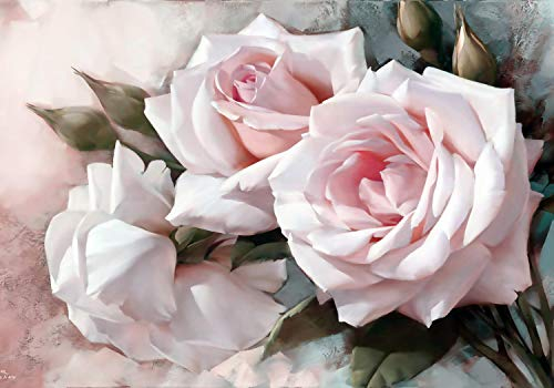 wandmotiv24 Fototapete Rosen rosa Rose, 300 x 210 cm - selbstklebende Strukturtapete, Wanddeko, Wandbild, Wandtapete, Gemalt, Wand, Blumen M1776