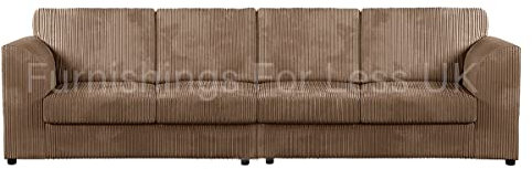 New Luxor Coffee Fabric 4 Seater Long Sofa | Fullback Jumbo Cord Settee Large Couch For Living Room (Full Back Cushions, Coffee)