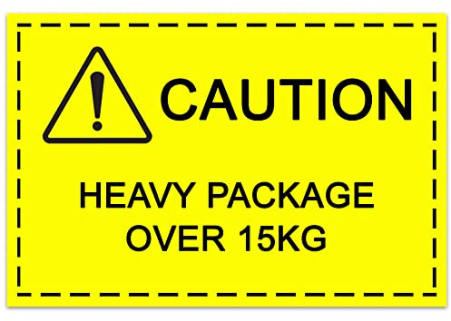320 Heavy Parcel Warning Labels – 15kg Packing Box Labels | Yellow self-adhesive labels for parcels, warehouses, removals and Amazon FBA shipments.