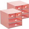 Umtiti Schreibtisch-Aufbewahrung, Make-up-Aufbewahrungsbox mit 4 Schubladen, Kunststoff, Bürobedarf, Organizer, Schreibtisch-Organizer für Büro, Schule, Zuhause und Badezimmer (Rosa, 2 Stück)