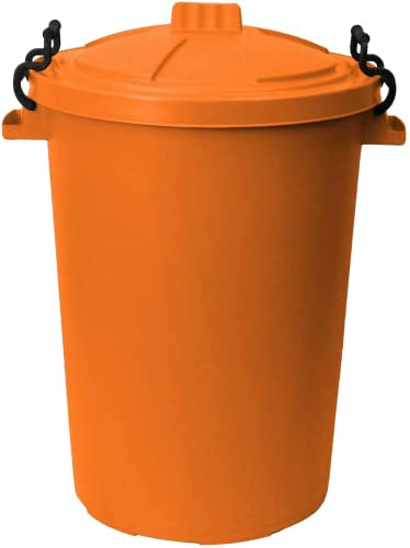 1 x 50L Litre large Oange Heavy Duty Colour Plastic Bin Garden Dustbin Refusal Waste bin Trash Can Storage unit with Clip locking lid For Recycle Home Kitchen Indoor Outdoor Rubbish Waste Animal Feed