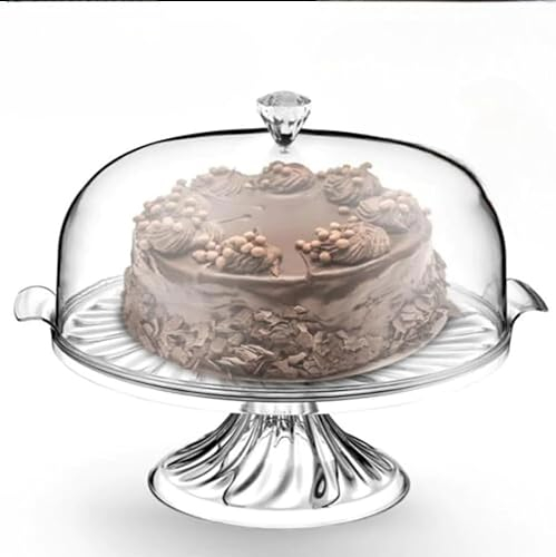 Aspect Crystal Cake Stand with Dome Lid–Eye-Catchy Crystal Design-Fixed Base - Elegant and Sophistication–Sturdy & Authentic–Easy to Clean–Showcase Cakes, Cupcakes, & Cookies (With Stand)