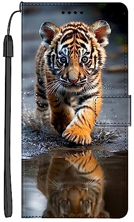 EuoDuo Kompatibel mit Samsung Galaxy A51 Hülle zum Klappen Handyhülle PU Leder Handytasche mit Muster Magnet Tasche Flip Cover Etui Schutzhülle - Kleiner Tiger