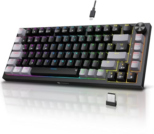 KOORUI Mechanisch Tastatur, Gaming Tastatur Kabellos/Kabelgebunden/Bluetooth 26 RGB Wiederaufladbare 4000mAh Batterie 82 Tasten Deutsches Layout QWERTZ für Windows MacOS Linux-Rotem Schalter