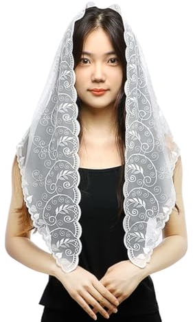 runrayay Katholische Kirche Mantilla Schleier, Spanische Spitze Kopfbedeckung Kapelle Massenschleier für christliches Gebet Weiß, Stil 2