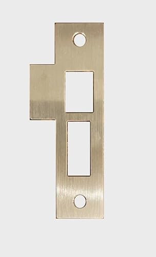 3-7/8 Brushed Brass Door Strike Plate Latch for Mortise, Antique, Vintage, Replacement Solid Brass (for 3-3/4 and 3-13/16 Strikes)