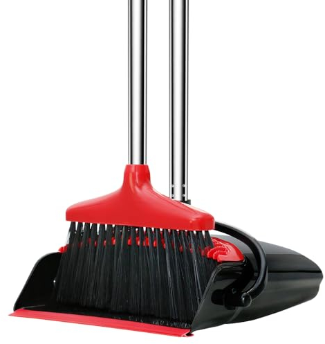 JIUNENG Set scopa e paletta, paletta con manico lungo, scopa di lunghezza regolabile,Scopa rimozione di Animali Gatti Cani peli per Pavimenti tappeti Piastrelle e Giardini Rosso