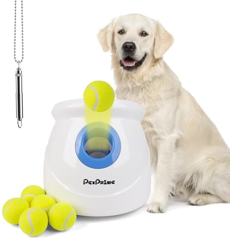 Pet Prime Ballwurfmaschine Hunde, Automatischer Ballwerfer Wurfweite 10-40ft für große mit 6pcs Tennisbälle (2.5''), Innen und Außen Ball Interaktive Ballwurfmaschine für Hunde Groß