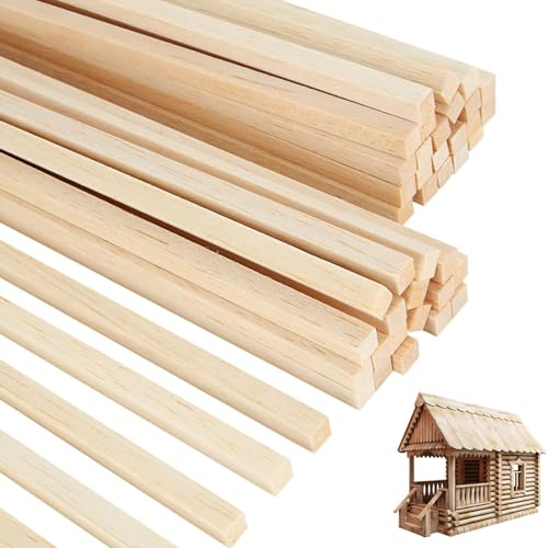MFCGHXR Paquet de 120 chevilles carrées en bois de balsa de 25 cm et 3 mm, bâtons en bois de couleur naturelle et bandes de bois pour l'artisanat, parfaits pour les projets de bricolage créatifs