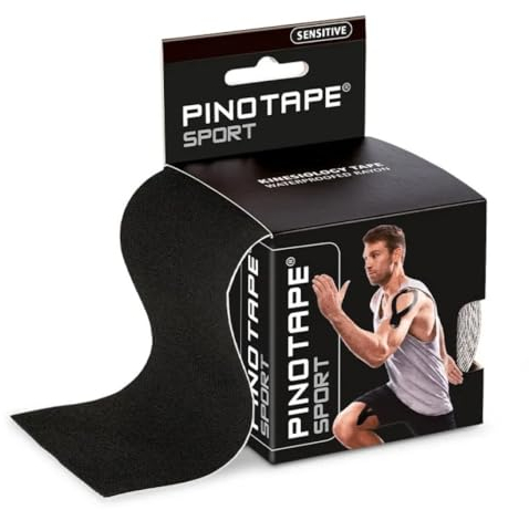 PINOTAPE Sensitive XL und XXL - Kinesiologie Tape - Schwarz/Black - Für große Muskelgruppen - Extra milder Acrylatkleber - XL (7,5 cm x 5 m) - 1 Tape