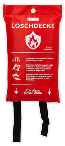 FLEXEO Löschdecke DIN EN 1869:2019-1x1 m groß - Feuerlöschdecke für die Küche - Brandschutzdecke für einen Fettbrand - Fire Blanket, Feuerdecke, Branddecke, Feuerschutzdecke