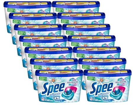 SPEE Power Caps Deo-Frische Kick 14x 18 WL (252 Waschladungen), Vordosiertes Vollwaschmittel Mit 4 + 1 Formel, Bekämpft Alltagsgerüche für 24 h, für Temperaturen Von 20° - 95° C