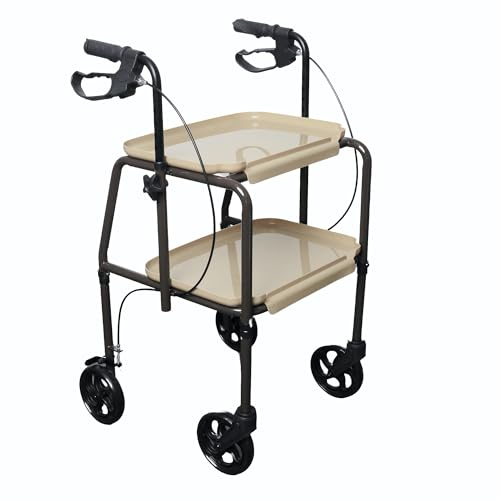 Millercare Mobility Trolley - Sturdy Walking Frame with Tray, Hand Brakes & Wheels - Enhanced Personal Item Carrying Solution - Walking Device for Increased Mobility & Independence | Flat Pack