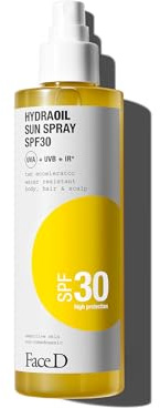 Face D - Hydraoil Sun Spray SPF 30, 200 ml, Zweiphasen-Sonnenschutz für Körper und Haar, Bräunungsaktivator