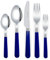 Thickened Plastic Handle Kitchen Stainless Steel Silverware Tableware Flatware Cutlery Set Steak Knife Fork Spoon Teaspoon (Blue,5 Pieces)
