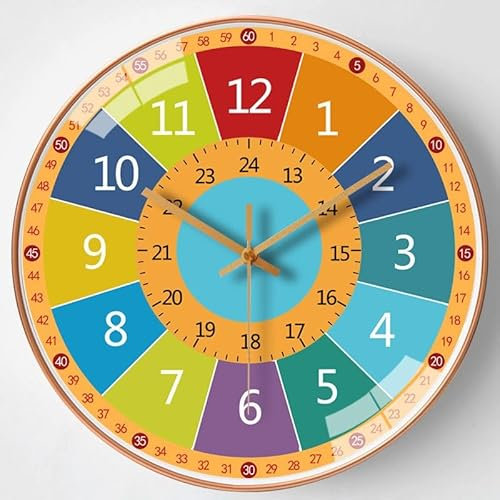 KSYOU Time Teacher Wanduhr zum Lernen der Uhrzeit, bunt, nicht tickend, für Kinder, Mädchen, Jungen, Klassenzimmer, Schlafzimmer, Wohnzimmer, Kinderzimmer, 20,3 cm (3031God)