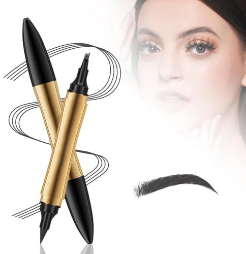2 in 1 Magic Eyebrow Pencil, 2024 Upgrade Multifunction 3D Microblading Eyebrow Tattoo Pencil 4 Fork Tip with Eyeliner, Double Head Eyebrow Pencil Waterproof Makeup Tools (Gray)