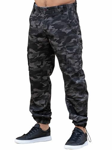 BRAND KRUZE Mens Cargo Combat Trousers KZ116 Camouflage Green Camo Summer Pants Jeans All Waist Sizes (UK, Waist & Inseam, 36, 32, Dark Grey)