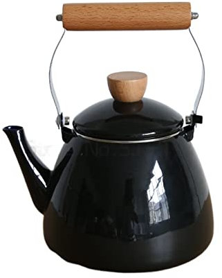 TYUIOKJU Bouilloire de camping en céramique émaillée pouvant être utilisée sur un four électromagnétique ou au gaz naturel (noir)