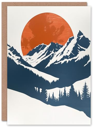Artery8 Greeting Card Full Moon Rising Winter Forest Mountain Landscape Blank For Him Or Her Art Birthday Card