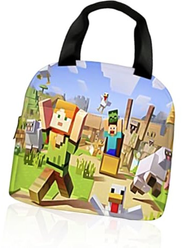 OZXVXZO Minnecraft Lonchera, Minnecraft Bolsa de Almuerzo, Minnecraft Bolsa Térmica Para El Almuerzo Para la Escuela Bolsa Térmica Almuerzo Niñosla Oficina de Viaje Bolsa Térmica para Almuerzo
