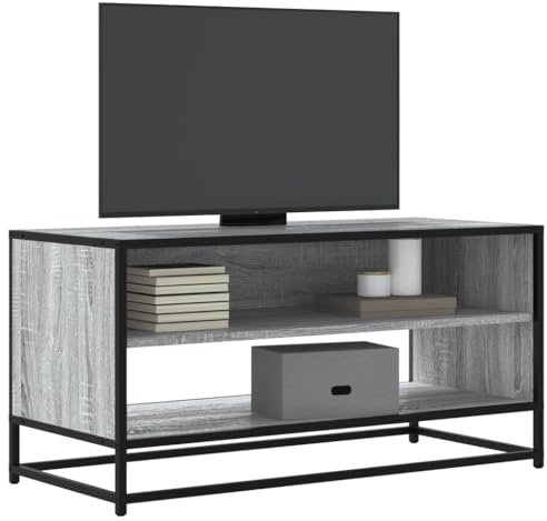 Sufrk Mobile TV Grigio Sonoma 91x40x46 cm Legno Multistrato e Metallo-Mobile TV Mobile Porta Televisore,Mobiletto Industriale Tavolino Basso Vintage Console per Salotto