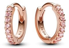 Pandora Timeless Funkelnde Rosafarbene Huggie Ohrringe aus Sterling Silber mit rosévergoldeter Metalllegierung und Zirkonia, 283015C01