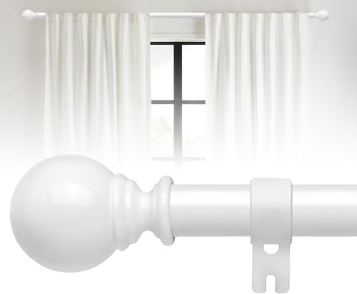 Gardinenstange, Vorhangstange Ausziehbar 66-222cm, Vorhangstangen-Set aus Edelstahl, für Balkon, Schlafzimmer, Küche, Weiß,Ø 25 mm