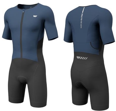 Wulibike Triathlon Anzug Herren Trisuit Kurzarm,Hohe Elastizität atmungsaktiv schnelltrocknend Tri Suit Triathlonanzug für Herren Rennen und Triathlon Wettkämpfe Blau XL