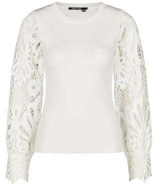 Marc Aurel Pullover mit Spitzenärmeln Offwhite - 36